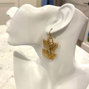 Brass earrings with interchangeable blue fringe